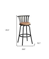 HomeRoots Set of Two 29" Microfiber and Metal Low Back Bar Height Swivel Bar Chairs