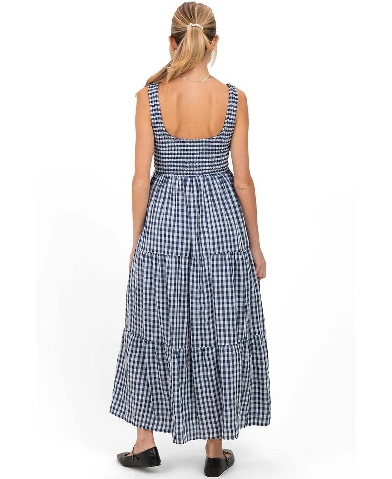 Pinkblush Maternity Blue Gingham Sleeveless Tiered Maxi Dress