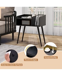 Gymax Set of 2 Mid Century Modern End Table with Open Shelves Metal Support Legs