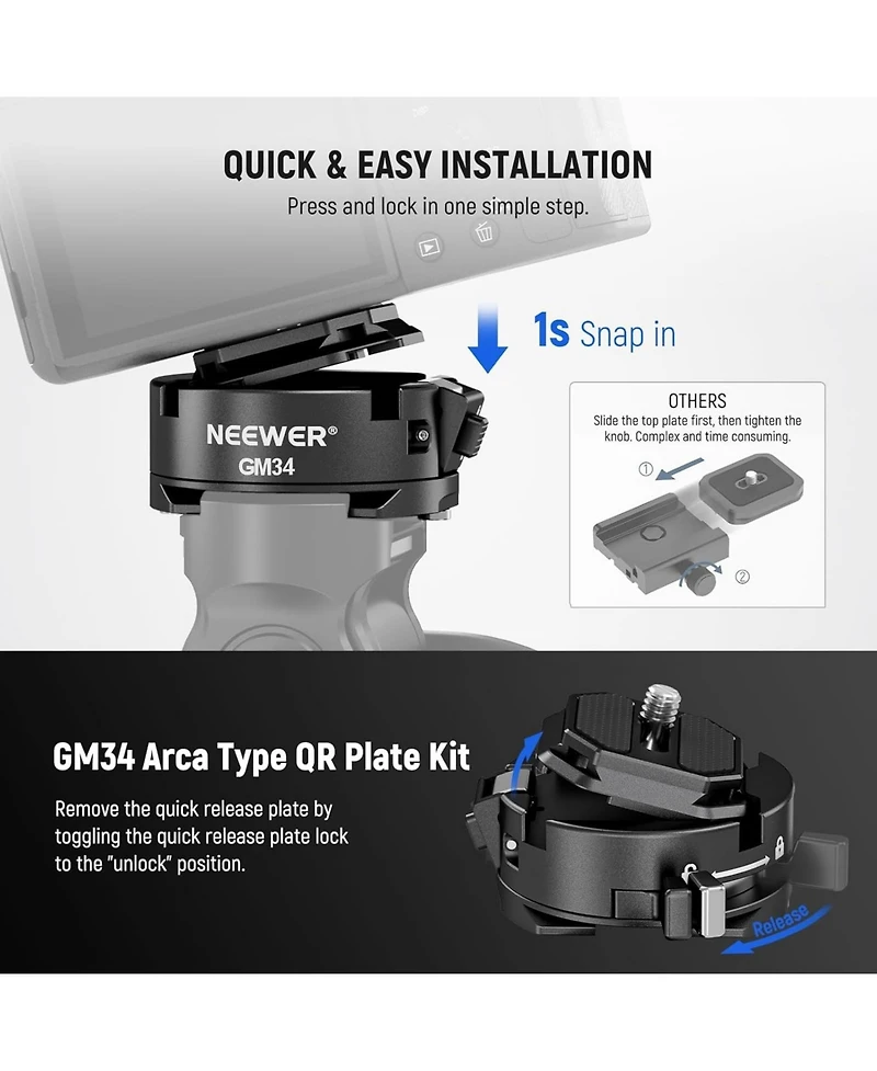 Neewer GM34 Camera Mounting Accessory with 11lb, 5kg for Arca Swiss Camera Clip