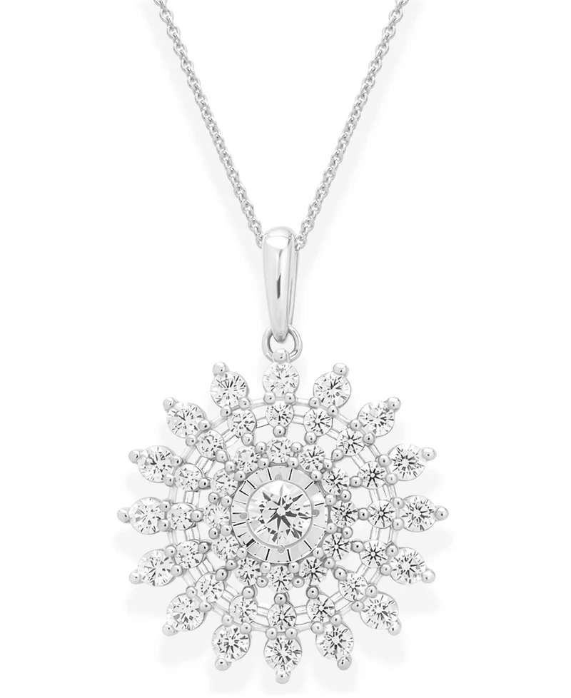 Macy's Cluster Diamond Pendant Necklace (1 ct. t.w.) in 14k White Gold