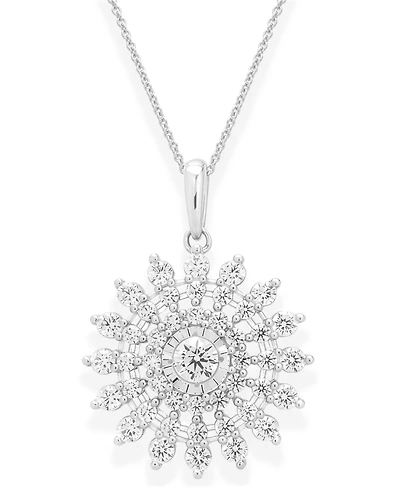 Macy's Cluster Diamond Pendant Necklace (1 ct. t.w.) in 14k White Gold