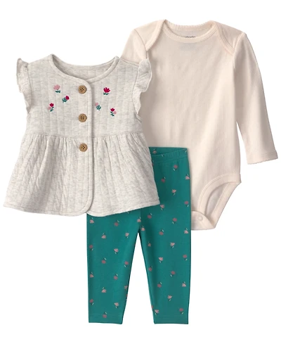 Carter's Baby Girls' Sleeveless Cardigan, Bodysuit and Pants, 3-Piece Set