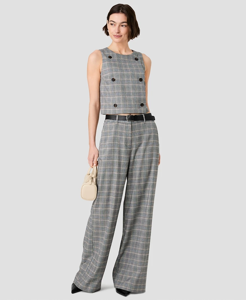 French Connection Women's Matteo Wide-Leg Plaid Trousers