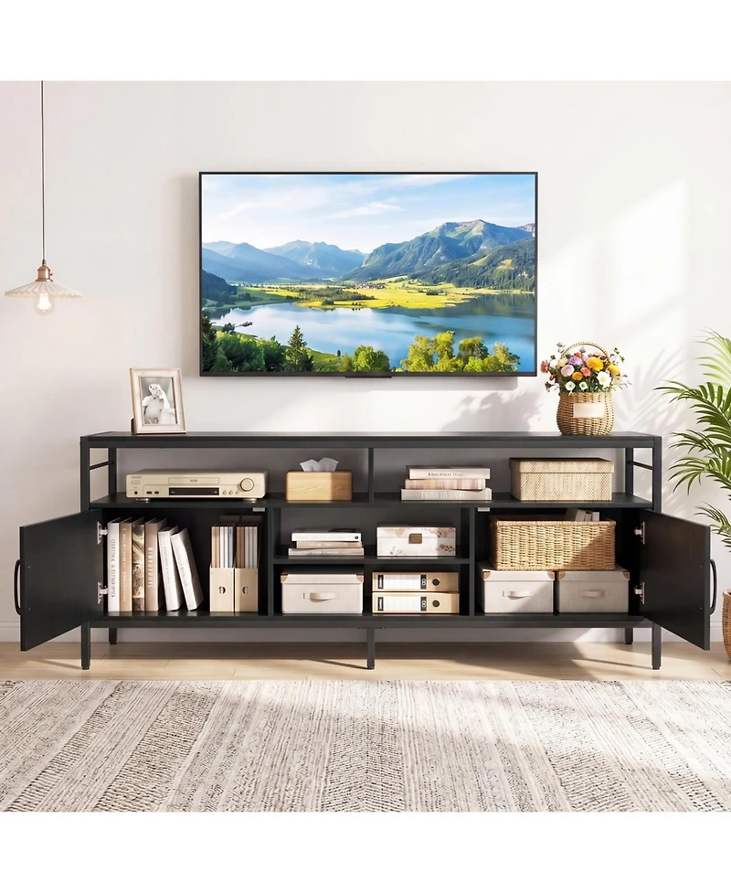 Slickblue 58 Inch Industrial Tv Stand with Cabinets and Adjustable Shelf for TVs up to 65 Inch-Rustic Brown