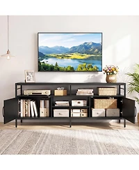Slickblue 58 Inch Industrial Tv Stand with Cabinets and Adjustable Shelf for TVs up to 65 Inch-Rustic Brown