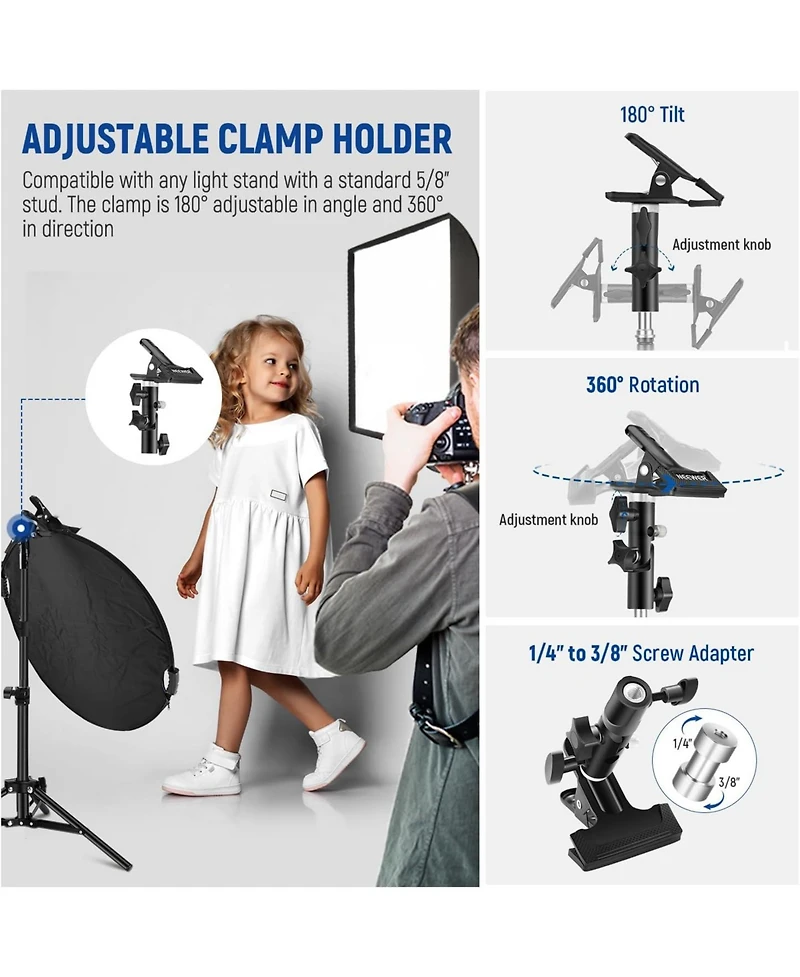 Neewer Light Reflector with Clamp and Hand Grips, 5 in 1 Collapsible Multi Disc Photo Reflector
