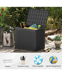 Gymax Outdoor Storage Box w/Lockable Lid and Wicker-woven Texture for Pool Accessories
