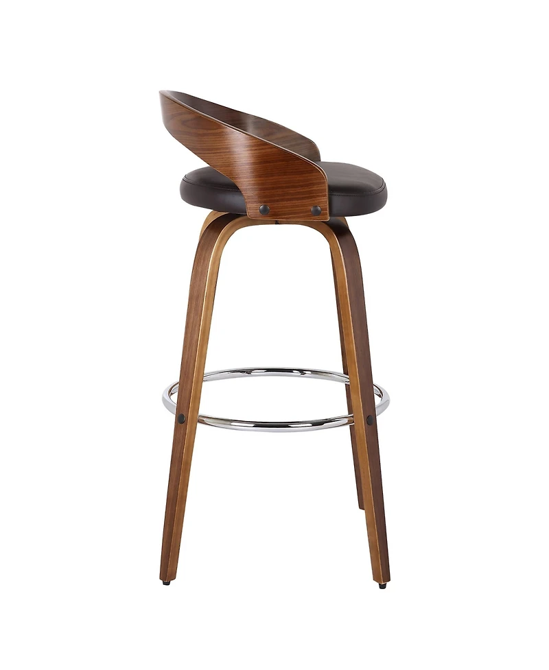 HomeRoots 30" Faux Leather and Solid Wood Low Back Bar Height Swivel Bar Chair