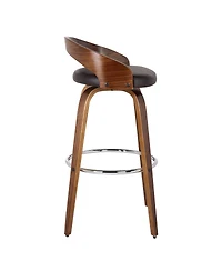 HomeRoots 30" Faux Leather and Solid Wood Low Back Bar Height Swivel Bar Chair