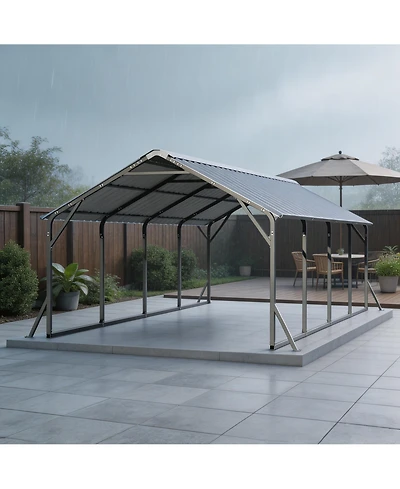 homfan Iron Vertical Rib Carport for Cars Trucks, Heavy Duty Outdoor Metal Vehicle Shelter with Steel Roof