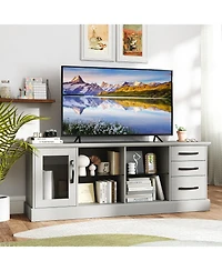 Slickblue 63 Inch Media Console Table with 3 Drawers and 2 Glass Shelves