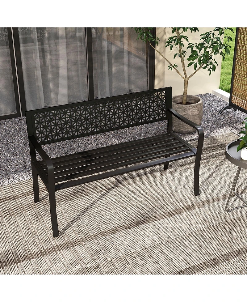 Slickblue Metal Garden Bench with Patterned Back Design for 2-3 Person Seating
