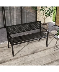 Slickblue Metal Garden Bench with Patterned Back Design for 2-3 Person Seating