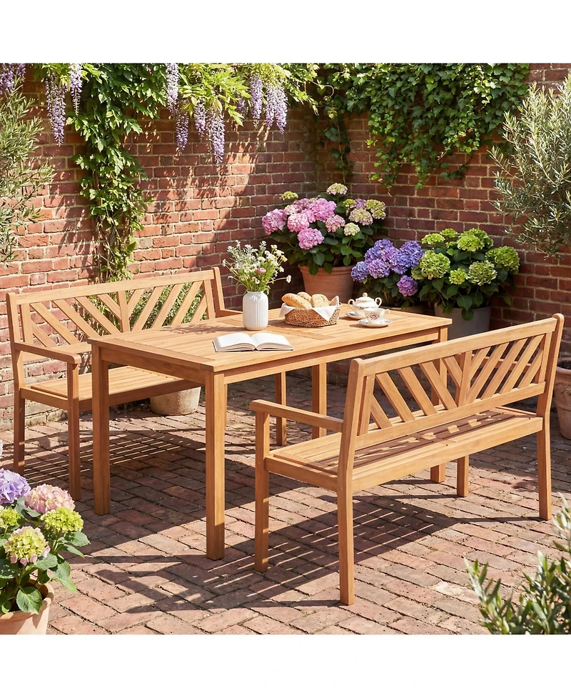 Gymax Outdoor Loveseat Bench 2-Person Patio Acacia Wood Garden Chair with Armrests