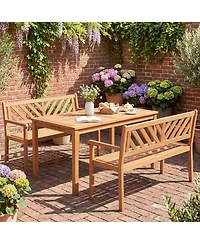 Gymax Outdoor Loveseat Bench 2-Person Patio Acacia Wood Garden Chair with Armrests