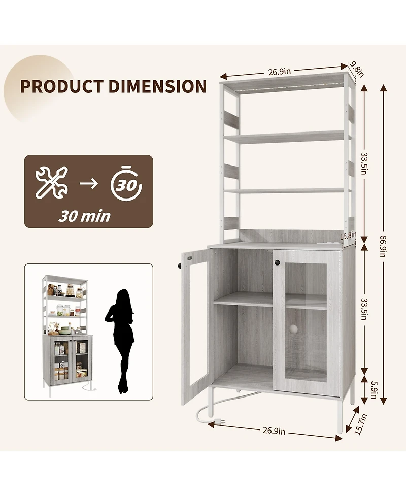 gaomon 67 Inch Home Bar Cabinet, Wine Storage with Built-in Power Outlets, Led Lighting for Living Room