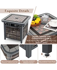 Gymax 21.5 Inches Outdoor Pe Rattan Side Table with Resin Tabletop Umbrella Hole