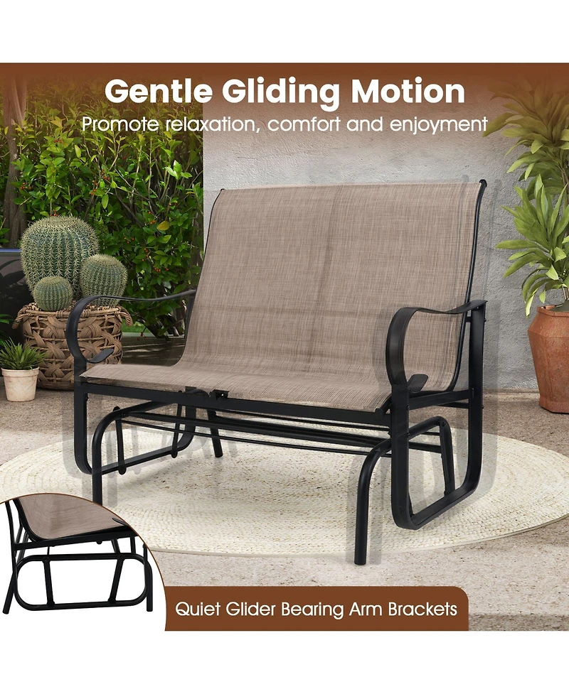 Slickblue Outdoor Glider Bench for 2 People with High Backrest and Smooth Glide