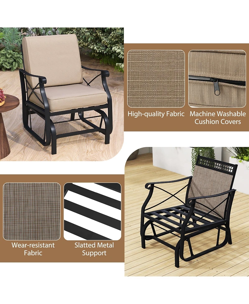 Slickblue Outdoor Rocking Glider Chair with Thick Seat Cushions and Metal Frame