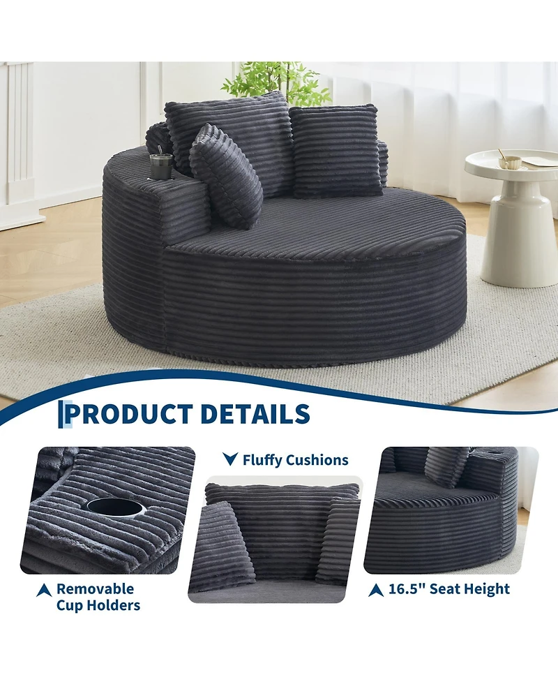 gaomon 55 inch Round Corduroy Sofa with Cup Holders No Assembly