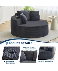 gaomon 55 inch Round Corduroy Sofa with Cup Holders No Assembly