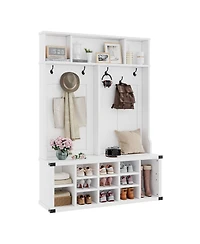 homfan Hall Tree with Bench – 12 Shoe Cubbies, 5 Double Hooks and Adjustable Shelves for Hallway, Mudroom or Bedroom