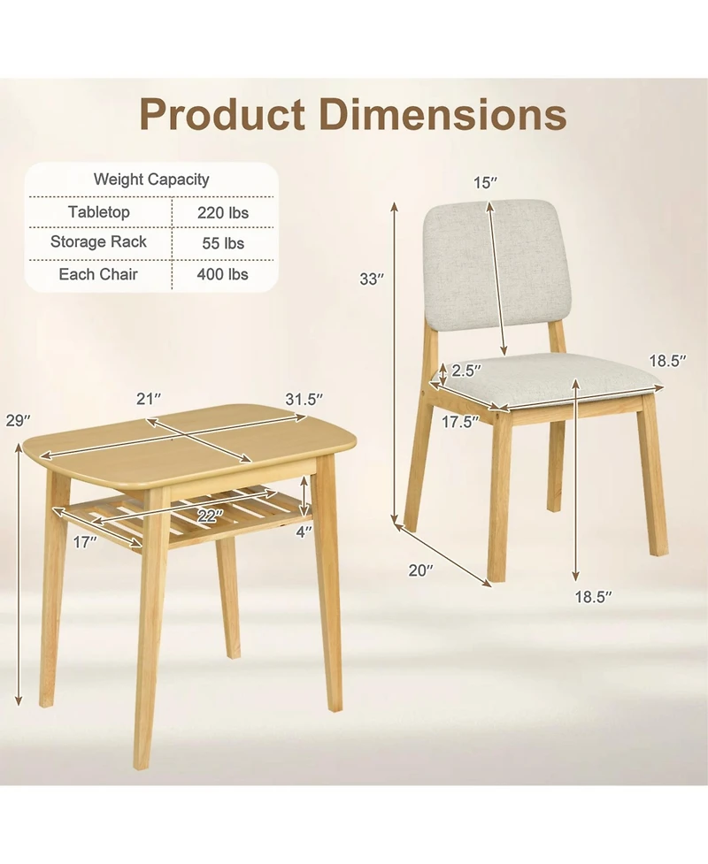 Slickblue 3 Piece Kitchen Dining Table Set with Upholstered Chairs for 2 Person