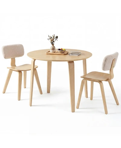 Slickblue Compact 3 Piece Dining Set with Rubber Wood Table and Cushioned Chairs