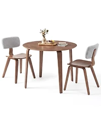 Slickblue Compact 3 Piece Dining Set with Rubber Wood Table and Cushioned Chairs