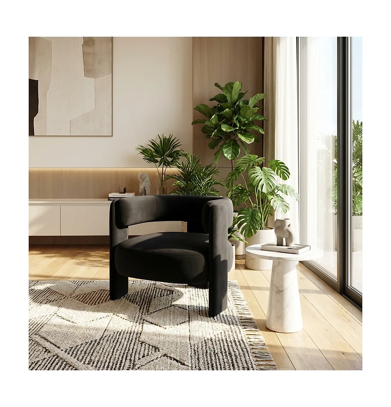 Clihome Modern Velvet Accent Chair with Metal Frame, Plump Upholstered Armchair for Living Room, 300lbs
