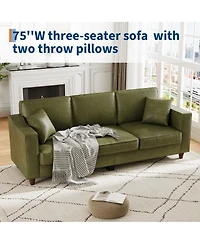 homfan 85 Inches 3-Seater Sofa with 2 Throw Pillows, Faux Leather Couch, Back Cushion, Support Feet for Living Room