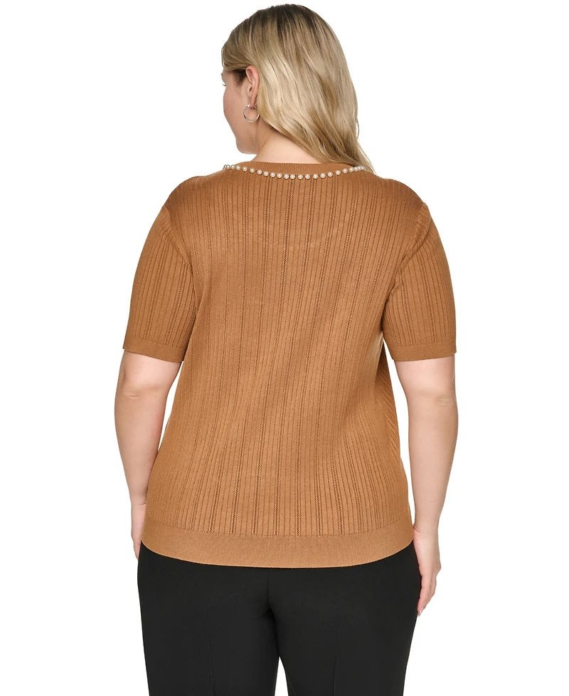 Karl Lagerfeld Paris Plus Crewneck Short-Sleeve Knit Top