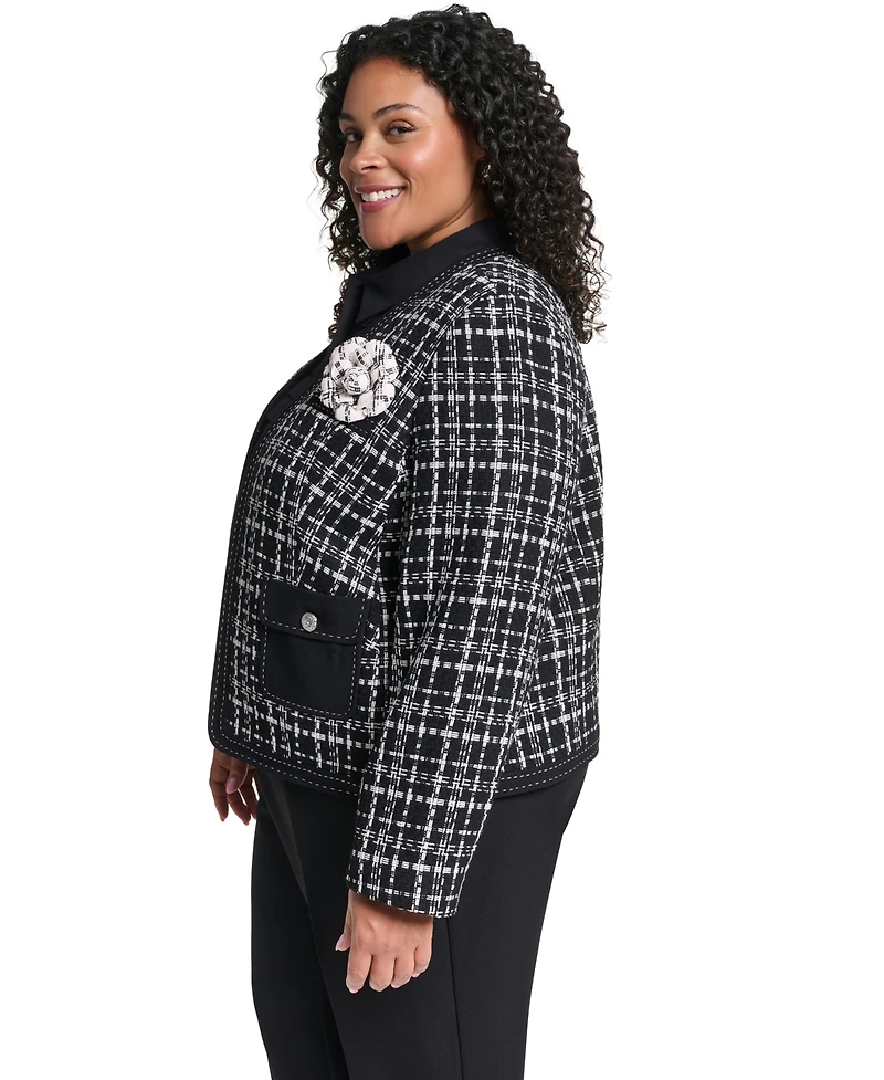 Karl Lagerfeld Paris Plus Open-Front Woven Jacket