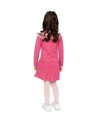 Deux par Deux Toddler Girls Knitted Dress with Flower Jacquard Raspberry