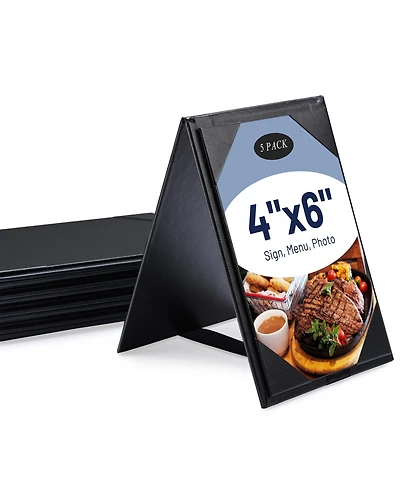 Yescom 4"x6" Table Tent Menu Holders 2 Side A Frame Pu leather Drink Dessert for Restaurant Bar 5 Pack