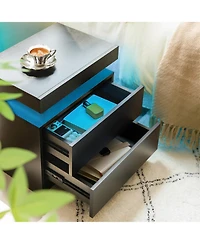 Rainsken Night Stand Set 2, Led Nightstand with 2 Drawers, Modern End Side Table, for Bedroom