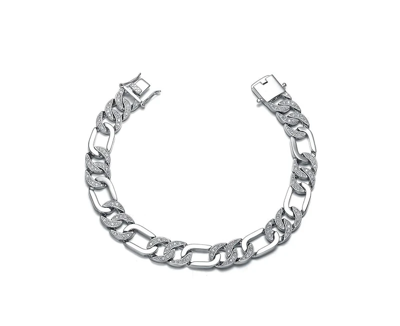 Rachel Glauber Men's White Gold Plated Cz Pave Chain Bracelet