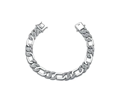 Rachel Glauber Men's White Gold Plated Cz Pave Chain Bracelet