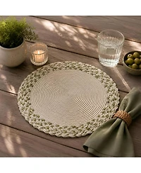 Dainty Home Leaf Trimmed 15" Round Placemats Set of 6 - Durable, Reversible and Non-Slip Table Mats