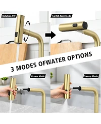 Midola Touchless Brushed Gold Kitchen Faucet with Led Display, Motion Sensor Sink Faucet with 3-Function Pull-Out Sprayer and 360degree
