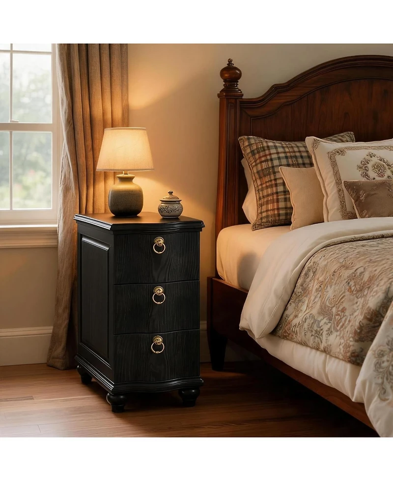 Tribesigns Wood Fully Assembled End Table, 3-Drawers Narrow Slim Side No Assembly Required, Nightstand