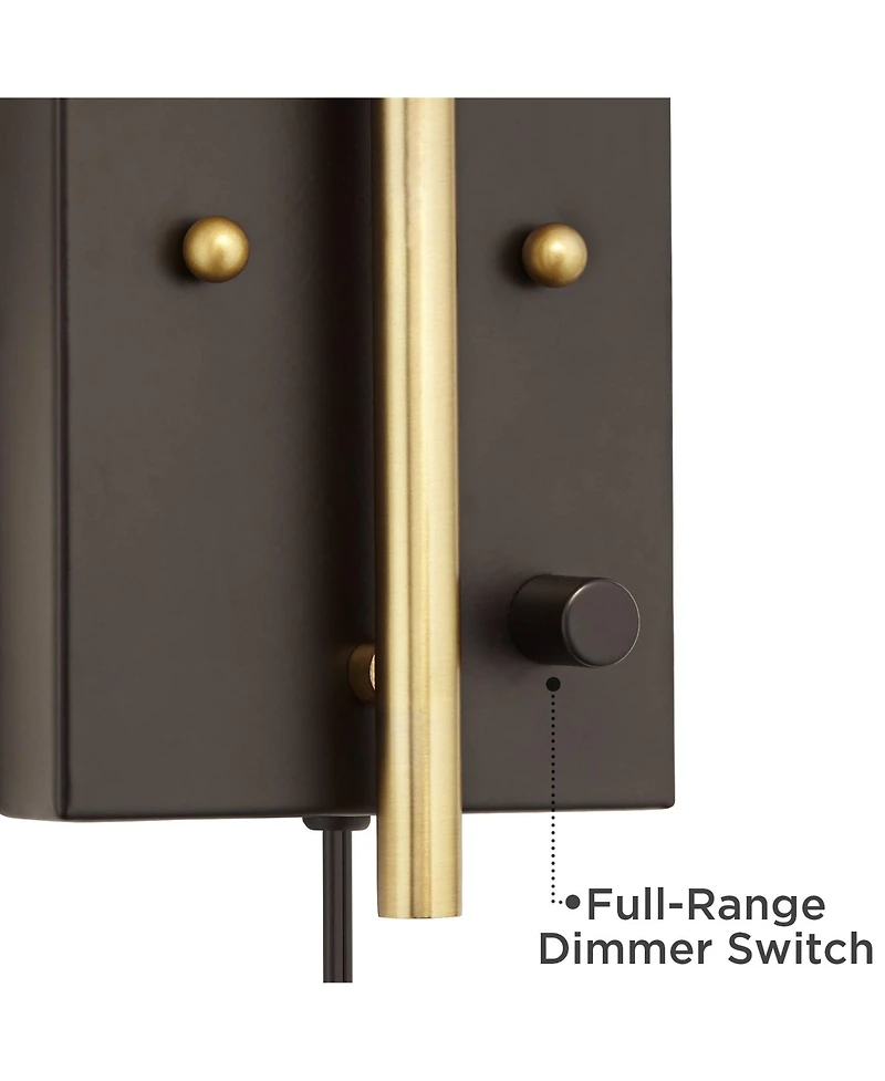 360 Lighting Chester Modern Swing Arm Wall Lamps Set of 2 Brass Plug-in Light Fixture Tan Drum Shade for Bedroom Bedside Living Room Reading