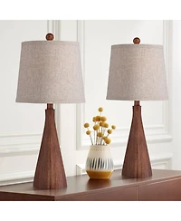 360 Lighting Fraiser 23 1/2" High Cone Small Mid Century Modern Accent Table Lamps Set of 2 Wood Finish Living Room Bedroom