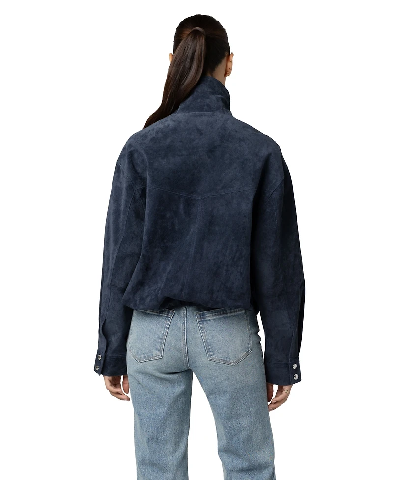Blank Nyc Women's Midnight Drift High Collar Suede Bomber Jacket