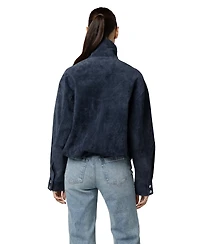 Blank Nyc Women's Midnight Drift High Collar Suede Bomber Jacket