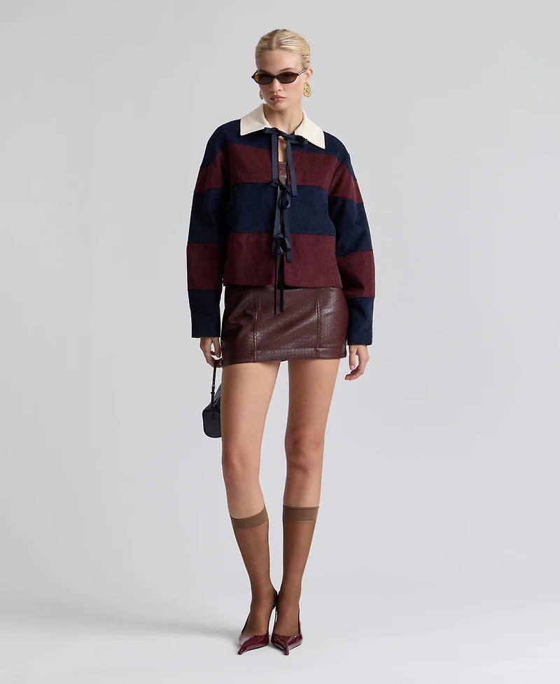 Avec Les Filles Women's Striped Rugby Front-Tie Jacket