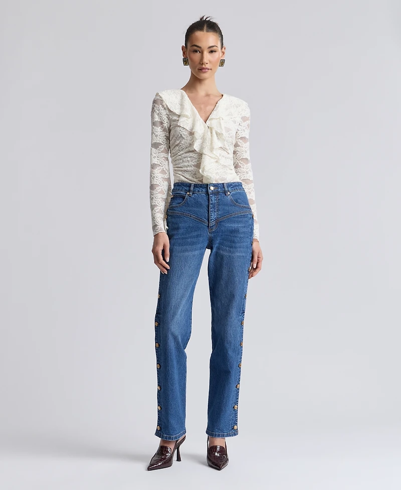 Avec Les Filles Women's High-Rise Side Shank Straight-Leg Jeans