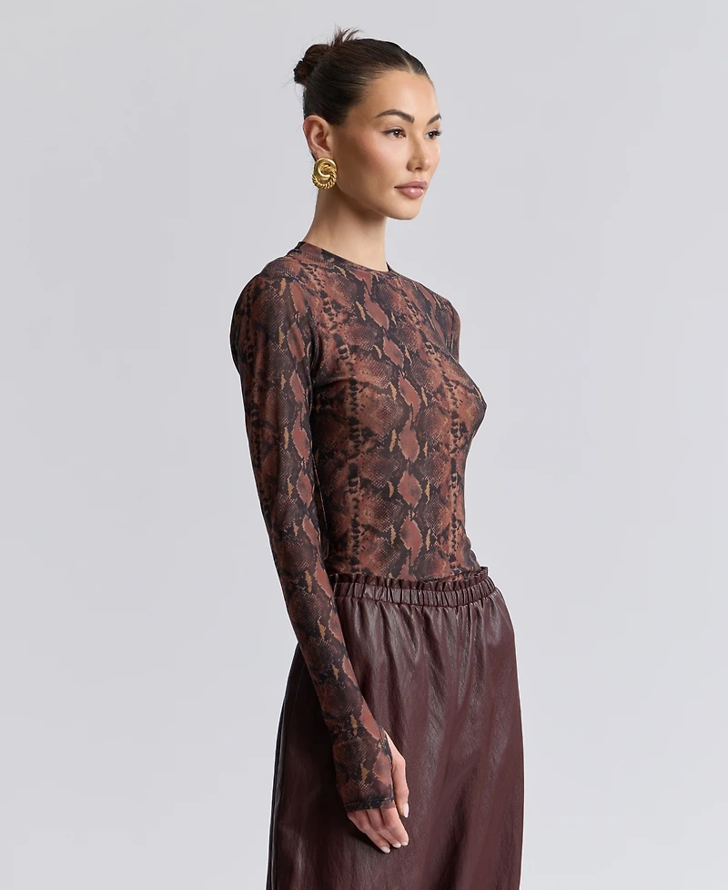 Avec Les Filles Women's Printed Long-Sleeve Mesh Top