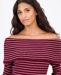 Madden Girl Juniors' Marilyn Off-the-Shoulder Ribbed Long-Sleeve Sweater